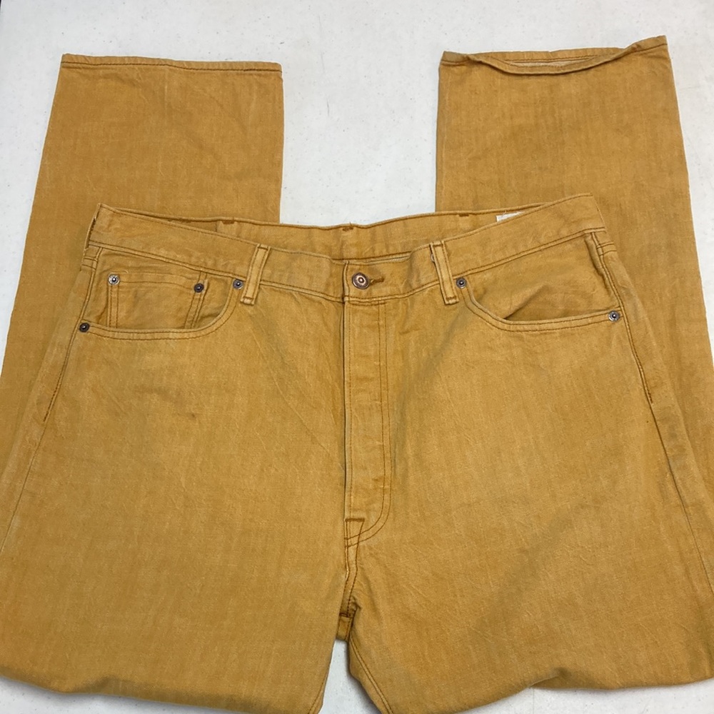 🎉HP🎉Levi Strauss Co. 501 Mustard Colored Jeans Made From White Oak Cone Denim - Picture 3 of 9